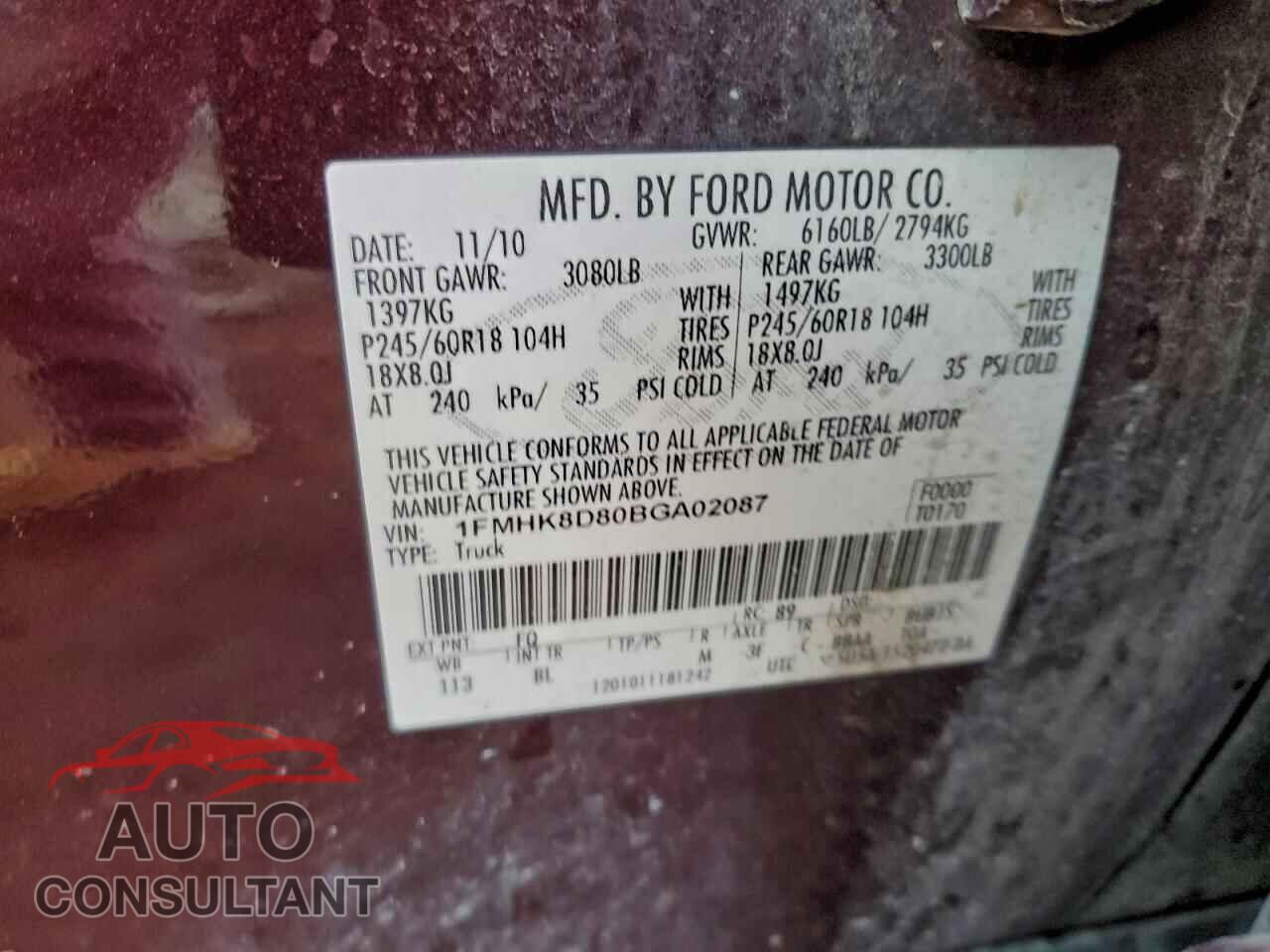FORD EXPLORER 2011 - 1FMHK8D80BGA02087