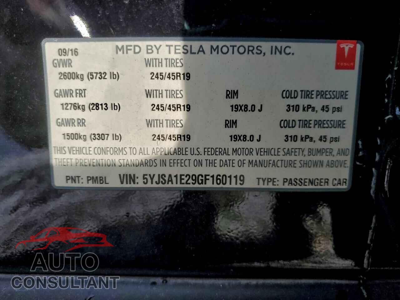 TESLA MODEL S 2016 - 5YJSA1E29GF160119