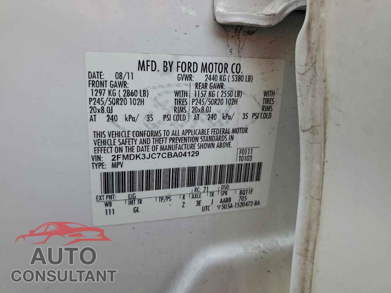 FORD EDGE 2012 - 2FMDK3JC7CBA04129