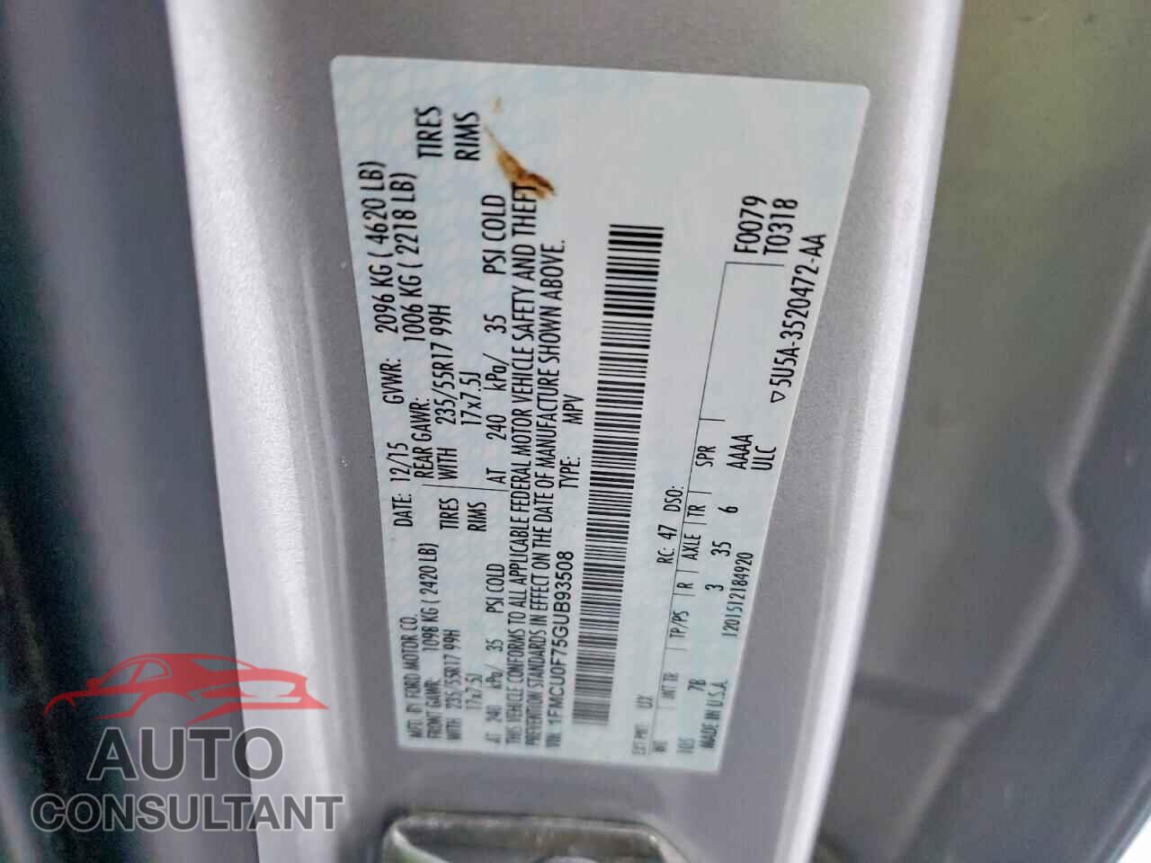 FORD ESCAPE 2016 - 1FMCU0F75GUB93508