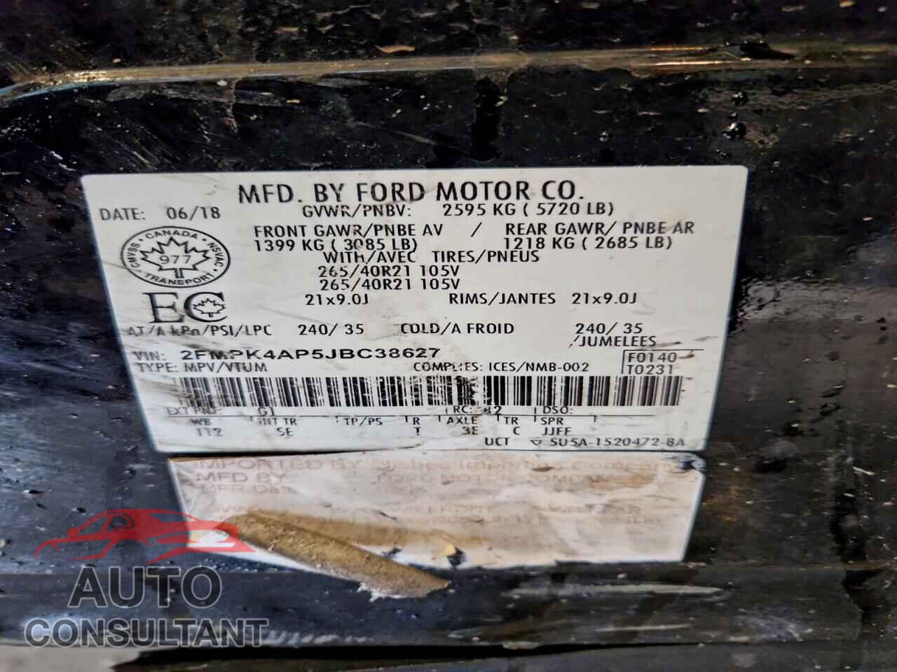 FORD EDGE 2018 - 2FMPK4AP5JBC38627