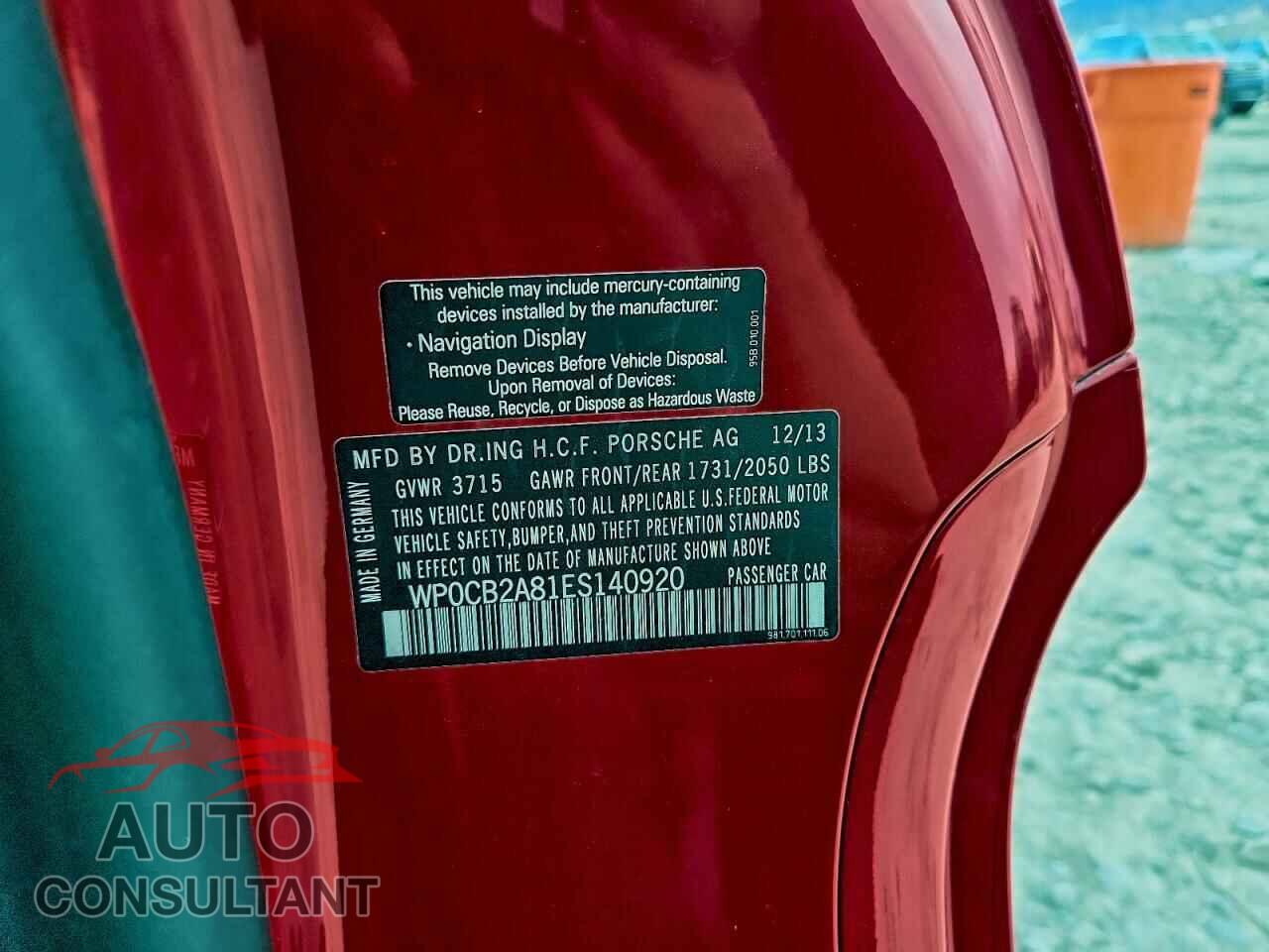 PORSCHE BOXSTER 2014 - WP0CB2A81ES140920