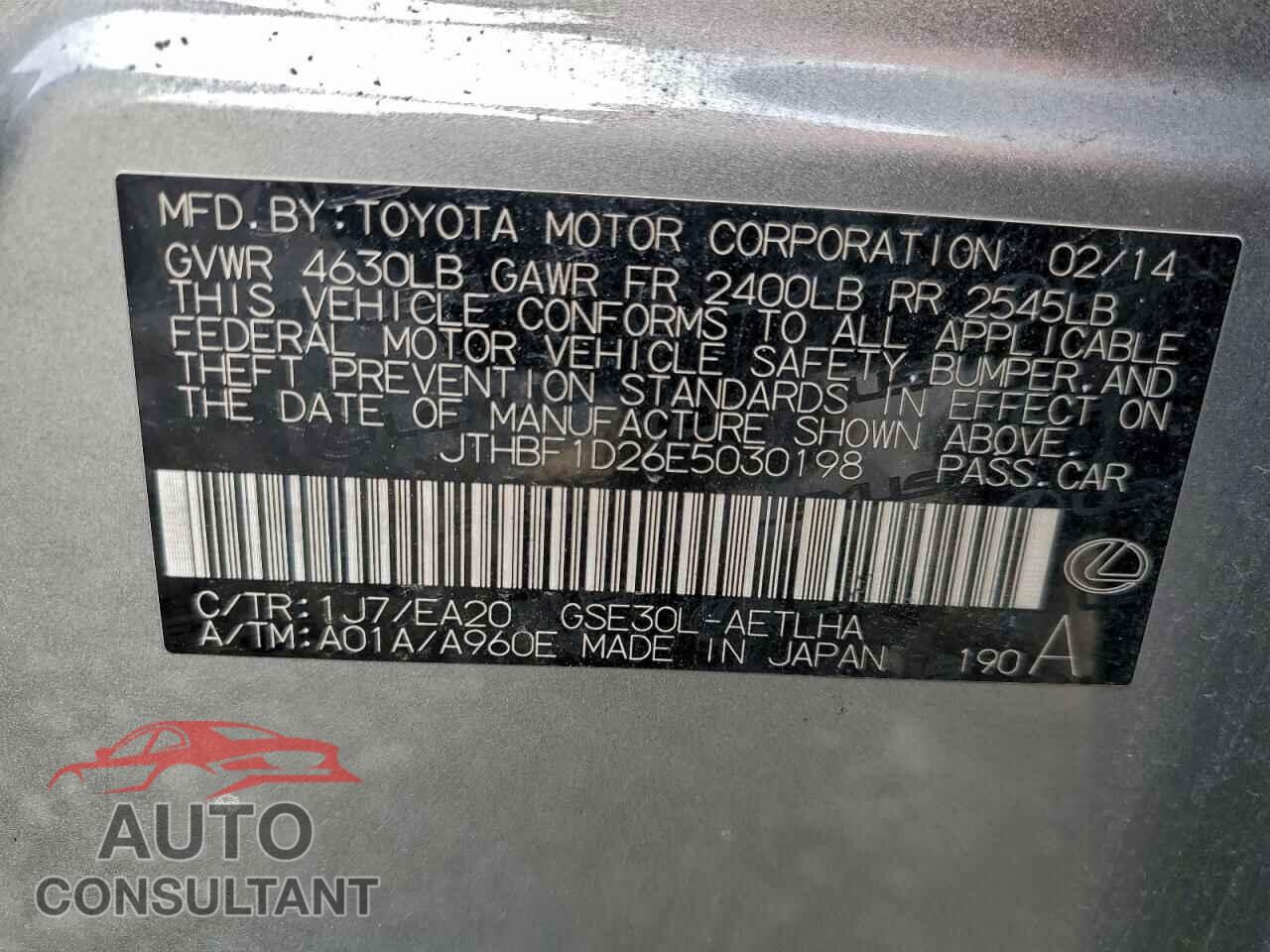 LEXUS IS 2014 - JTHBF1D26E5030198
