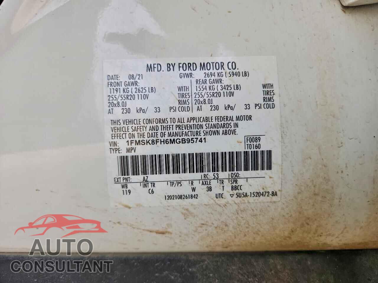FORD EXPLORER 2021 - 1FMSK8FH6MGB95741