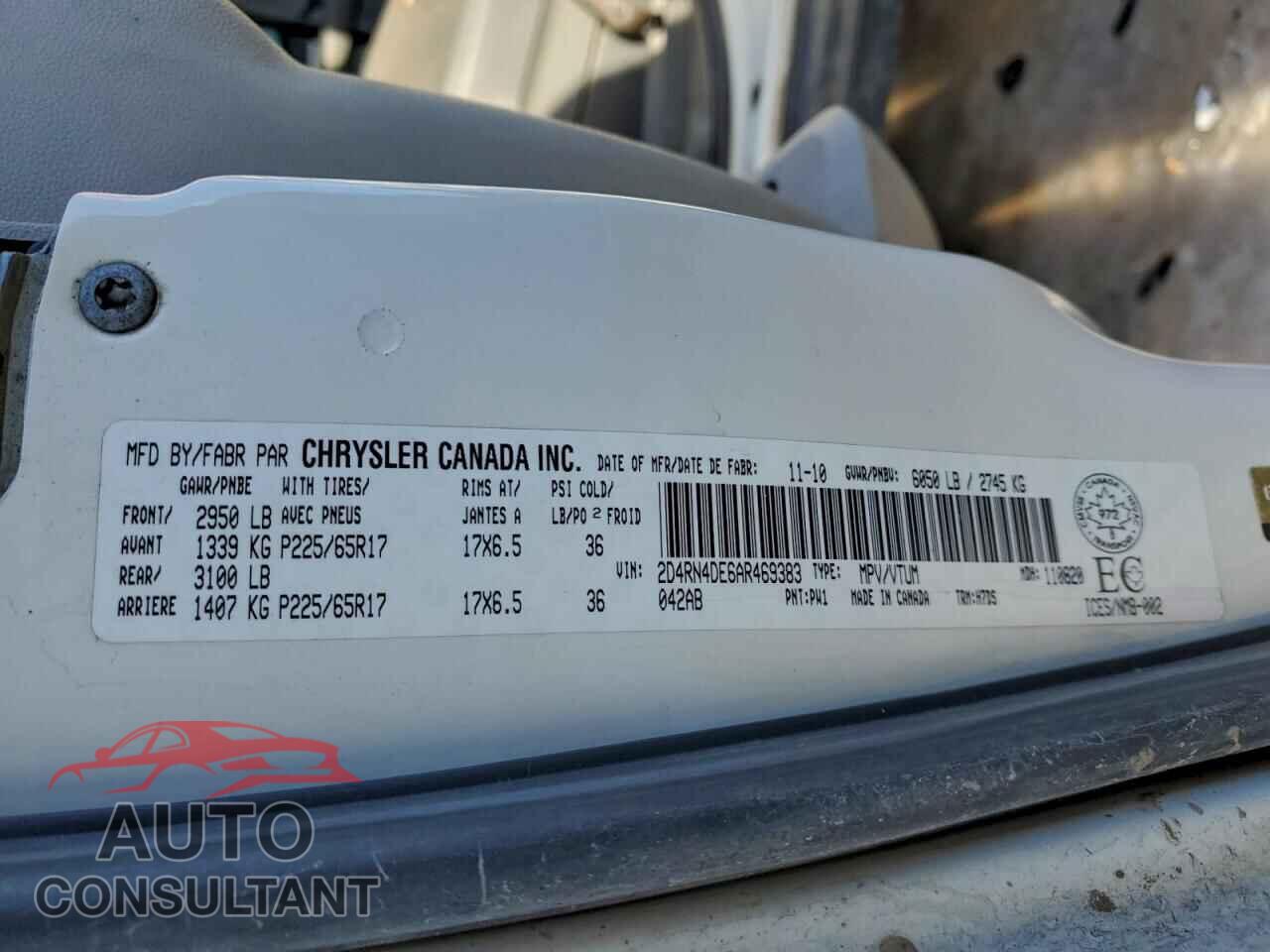 DODGE CARAVAN 2010 - 2D4RN4DE6AR469383