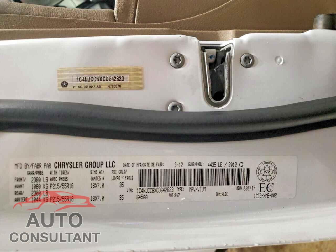JEEP COMPASS 2012 - 1C4NJCCBXCD642823