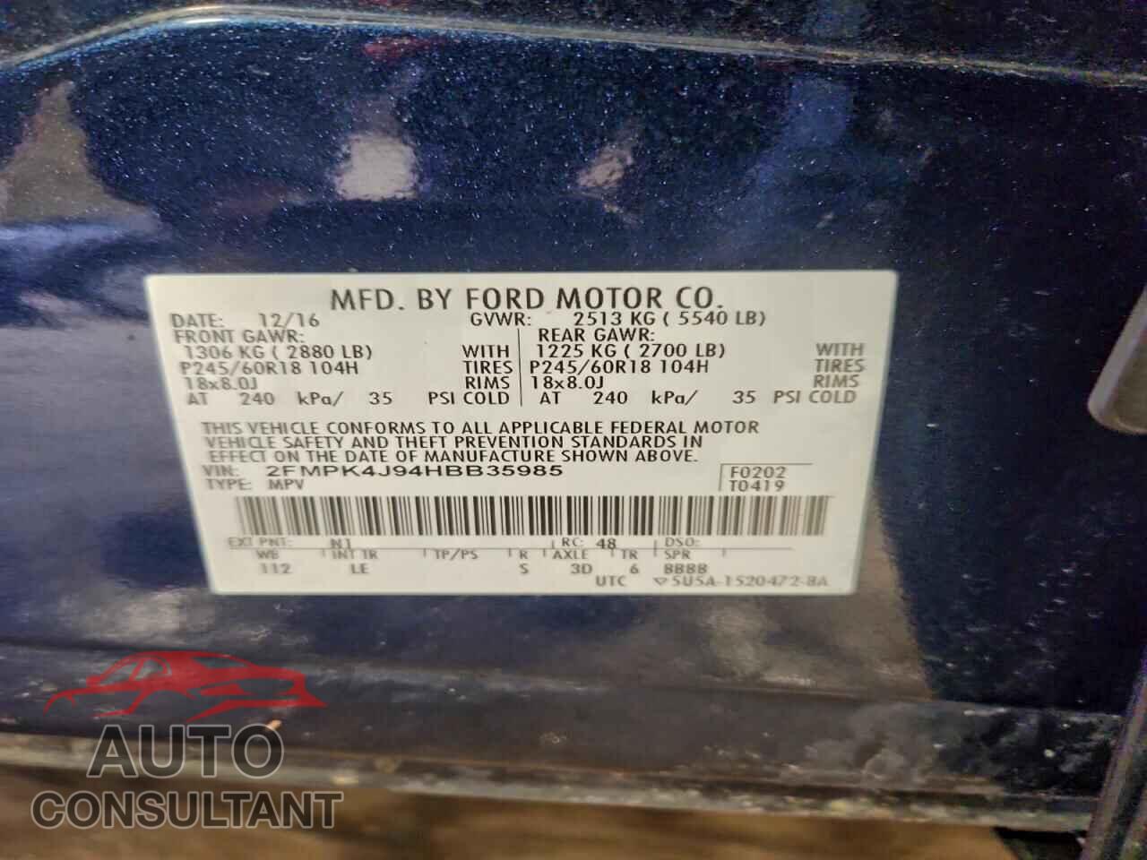 FORD EDGE 2017 - 2FMPK4J94HBB35985