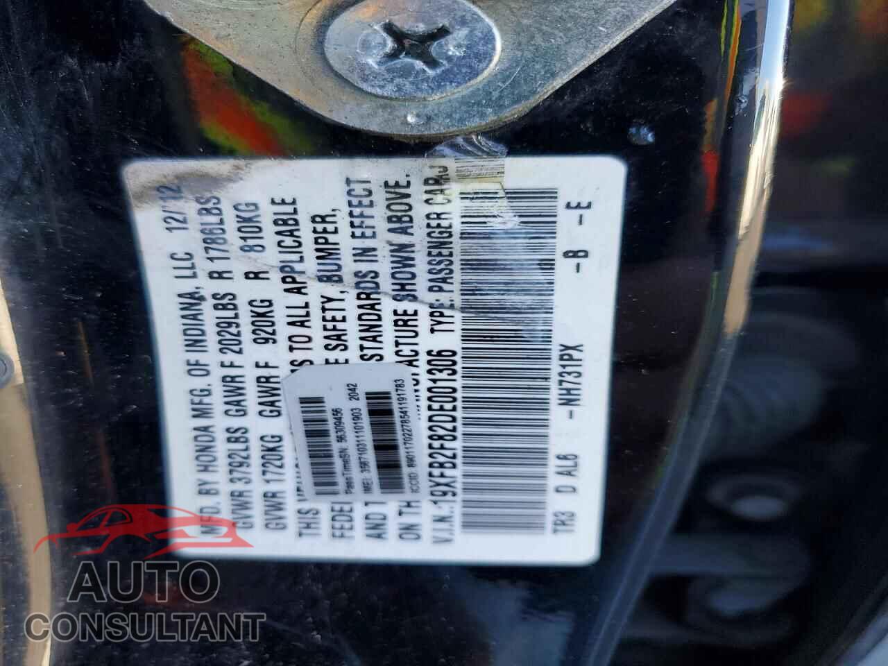 HONDA CIVIC 2013 - 19XFB2F82DE001306