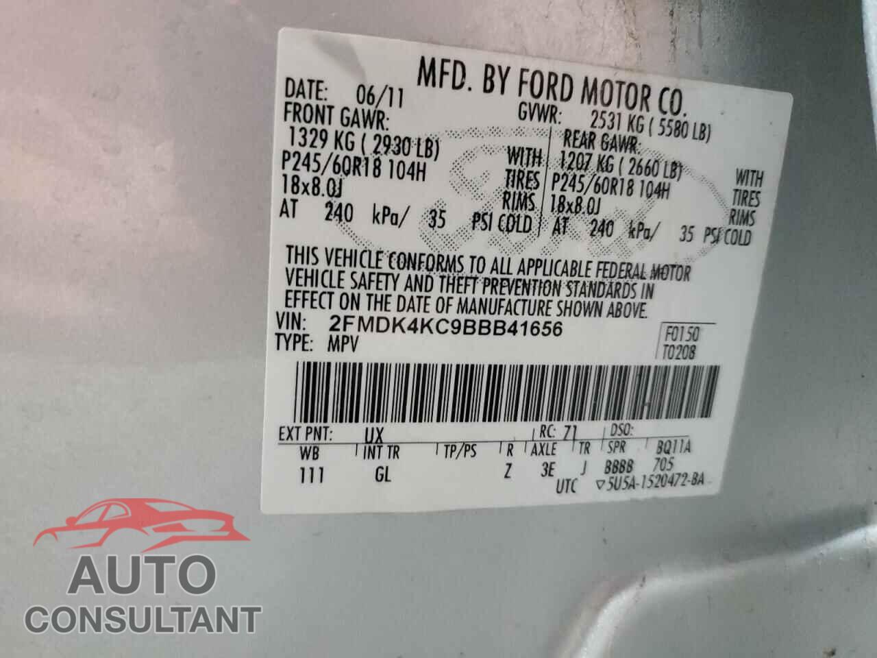 FORD EDGE 2011 - 2FMDK4KC9BBB41656