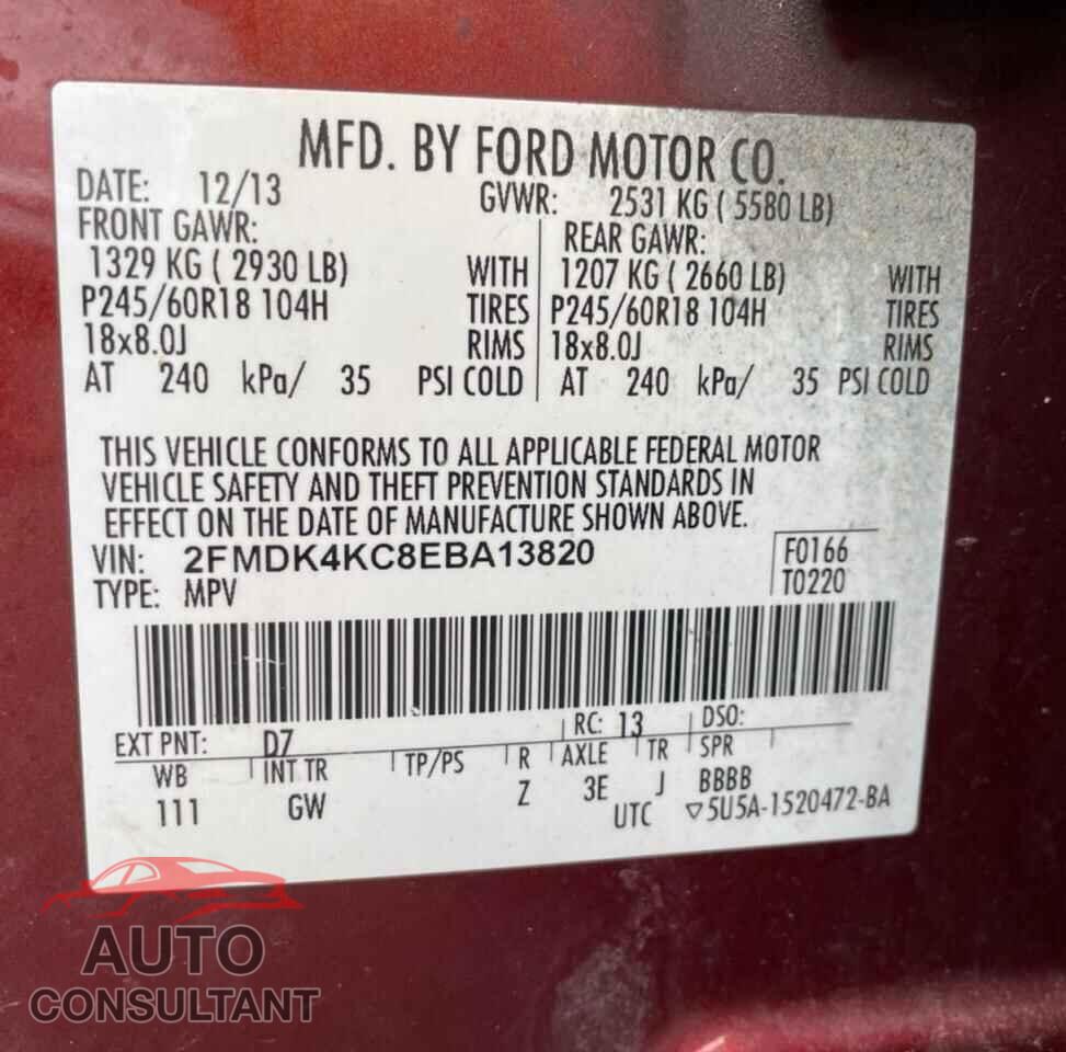 FORD EDGE 2014 - 2FMDK4KC8EBA13820