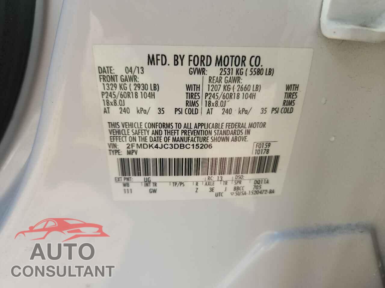 FORD EDGE 2013 - 2FMDK4JC3DBC15206