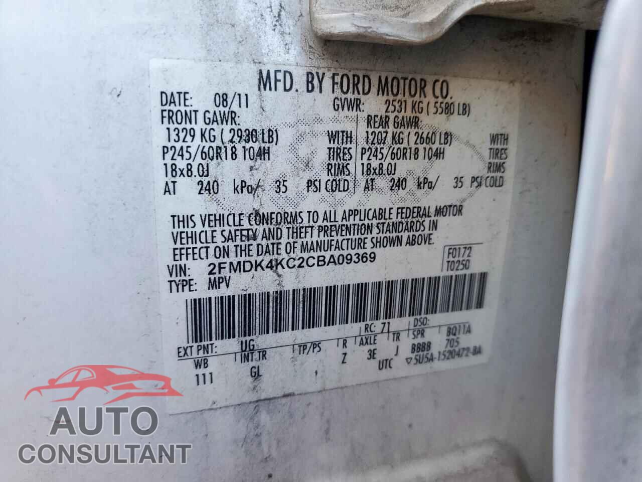 FORD EDGE 2012 - 2FMDK4KC2CBA09369