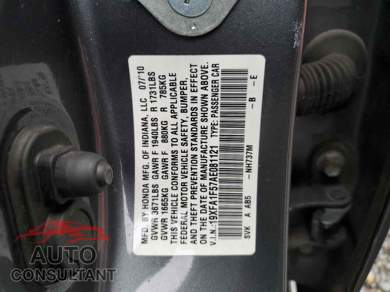 HONDA CIVIC 2010 - 19XFA1F57AE081121