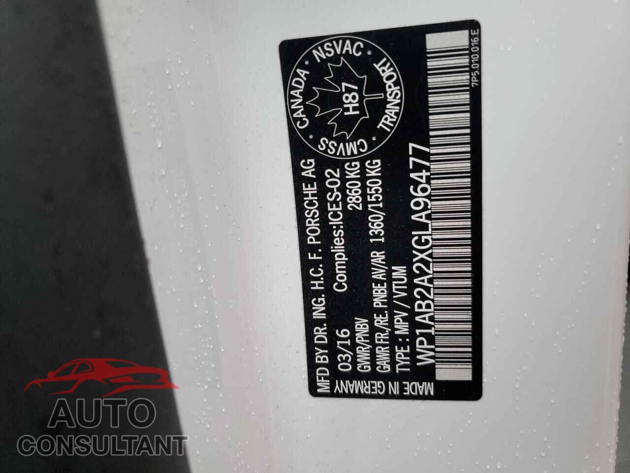 PORSCHE CAYENNE 2016 - WP1AB2A2XGLA96477