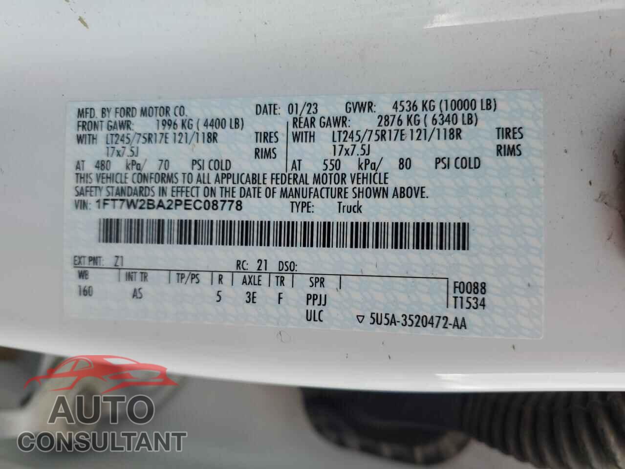 FORD F250 2023 - 1FT7W2BA2PEC08778