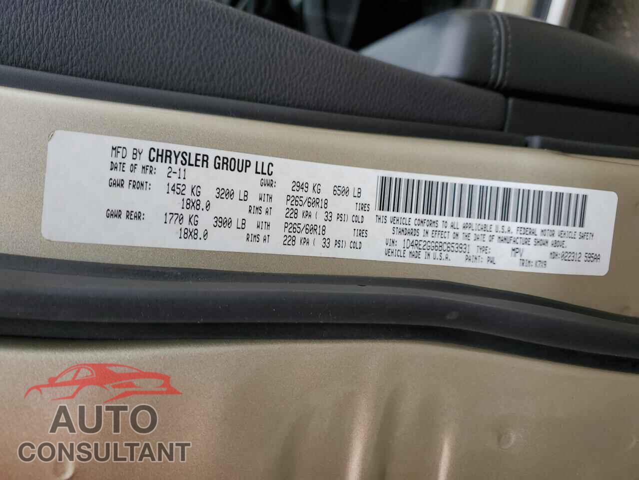 DODGE DURANGO 2011 - 1D4RE2GG6BC653931