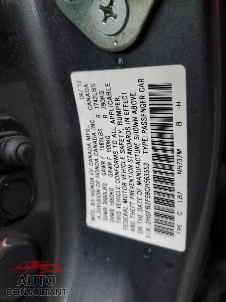 HONDA CIVIC 2012 - 2HGFB2F59CH563553