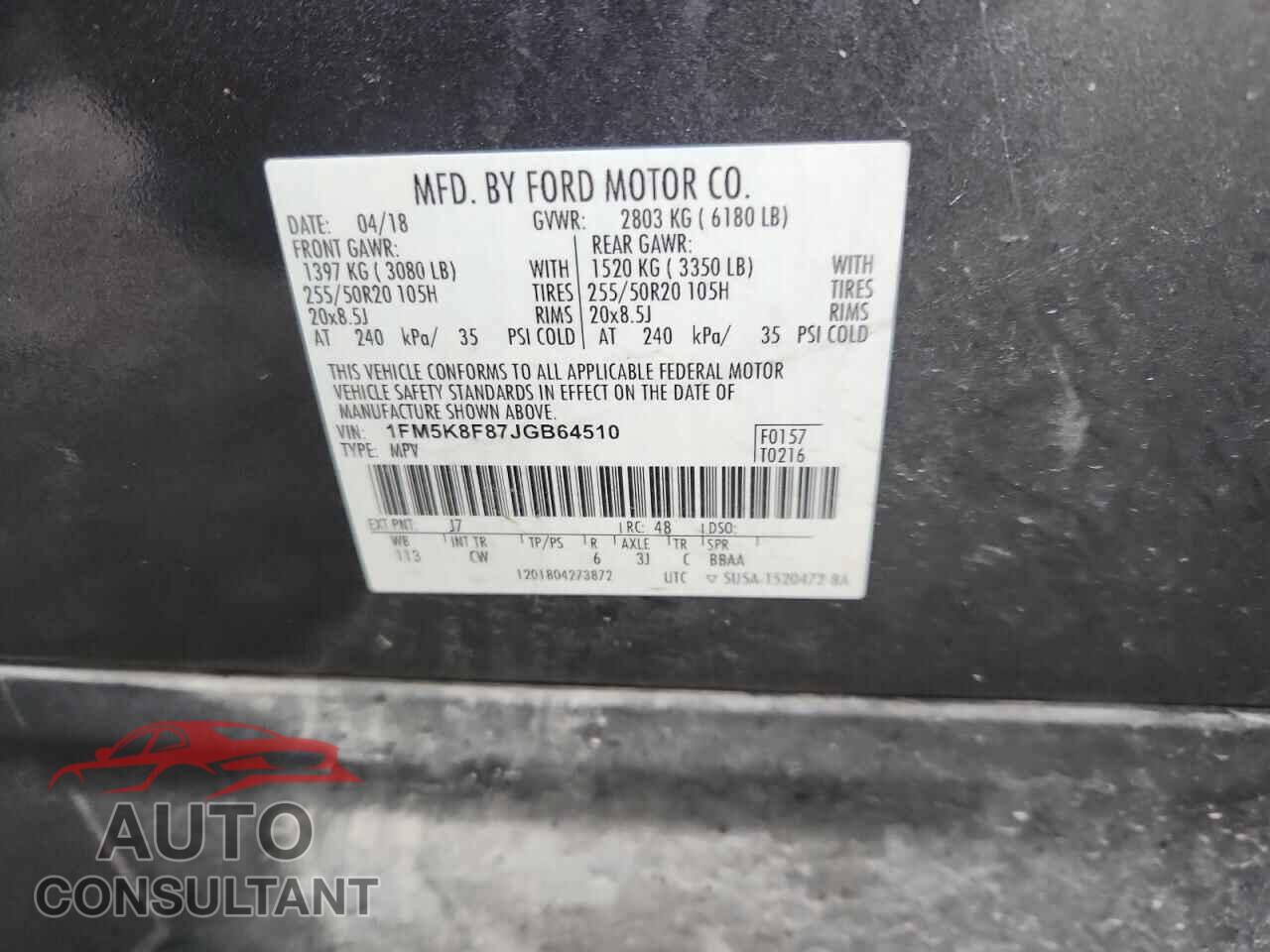 FORD EXPLORER 2018 - 1FM5K8F87JGB64510