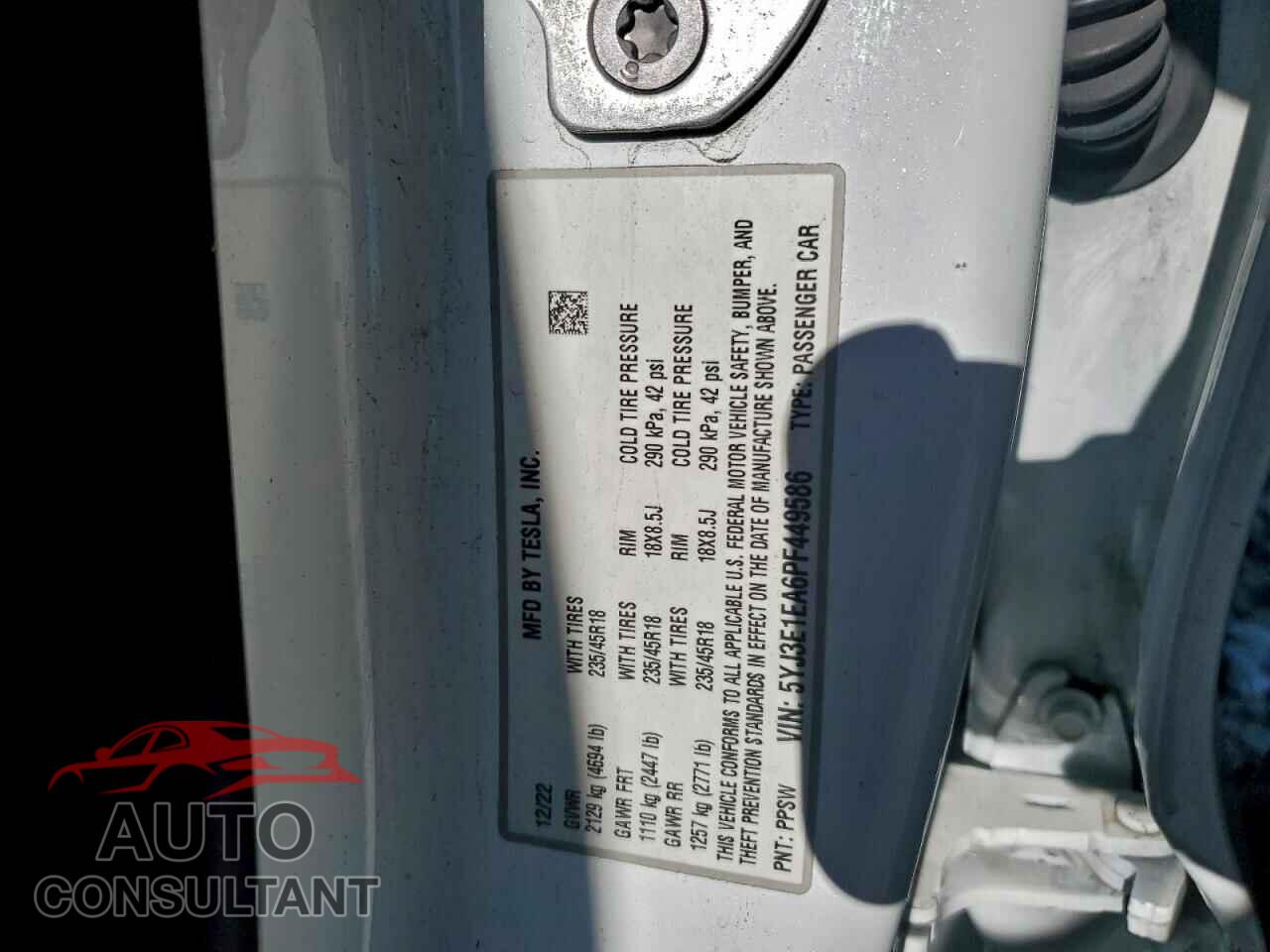 TESLA MODEL 3 2023 - 5YJ3E1EA6PF449586