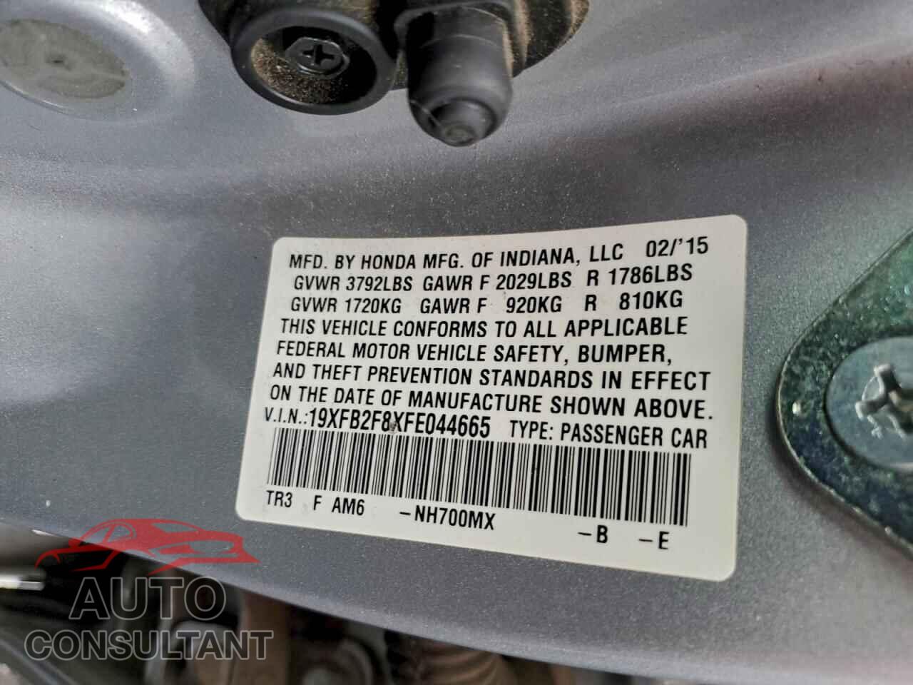 HONDA CIVIC 2015 - 19XFB2F8XFE044665