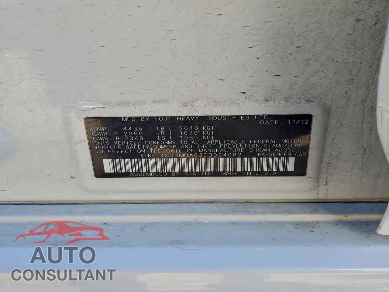 SUBARU LEGACY 2013 - 4S3BMBA63D3024082