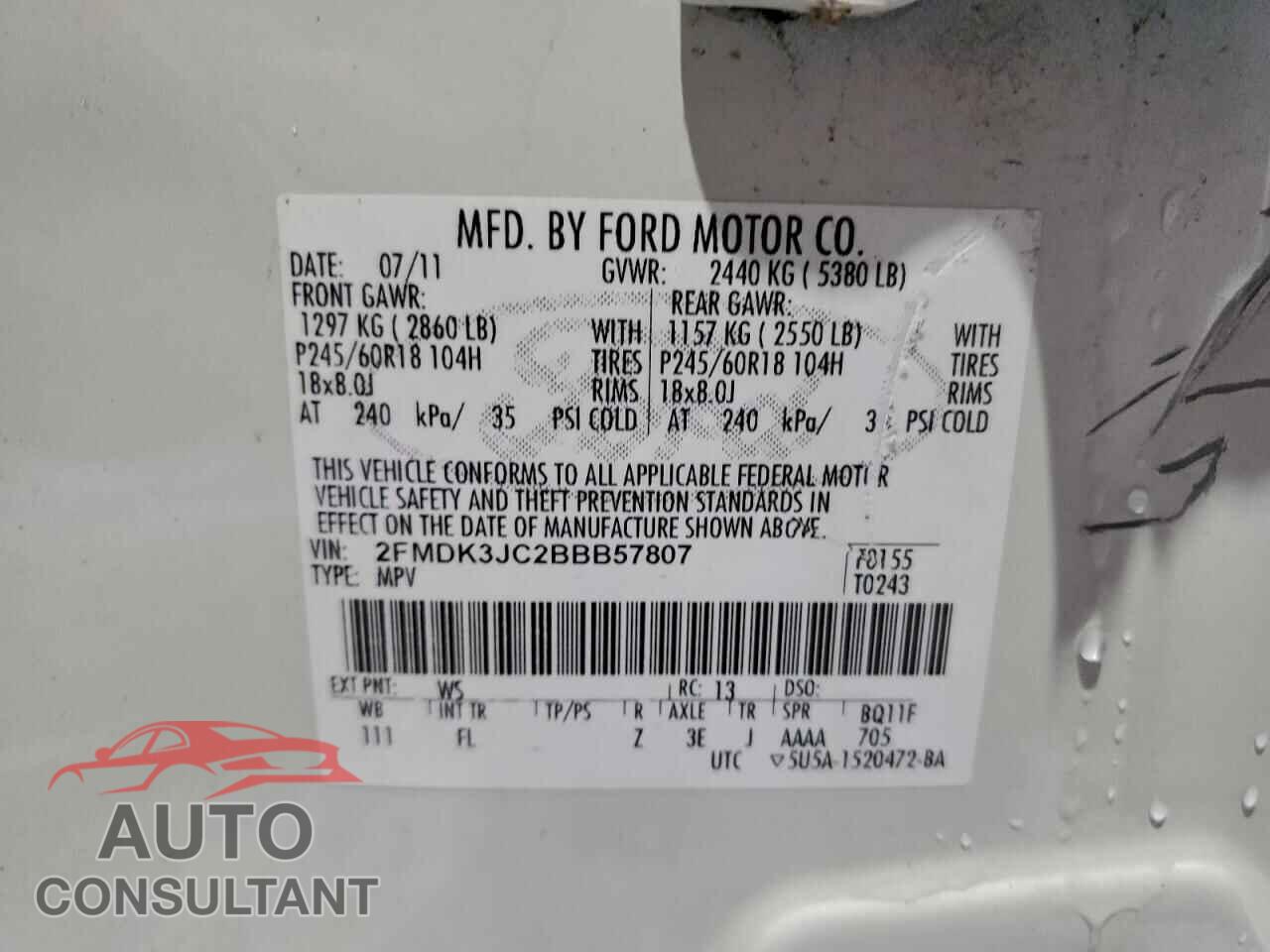 FORD EDGE 2011 - 2FMDK3JC2BBB57807