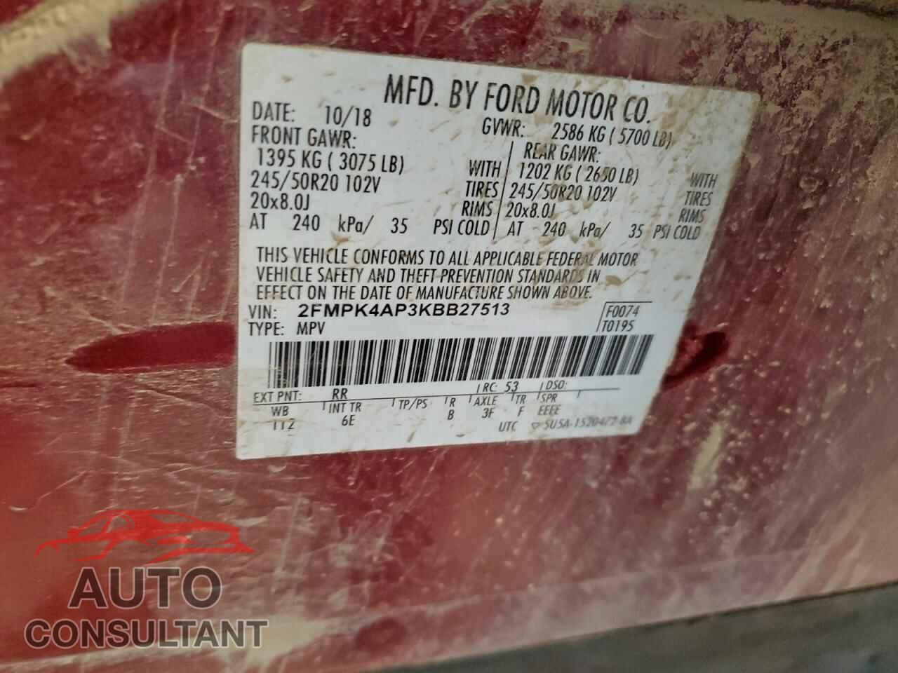 FORD EDGE 2019 - 2FMPK4AP3KBB27513