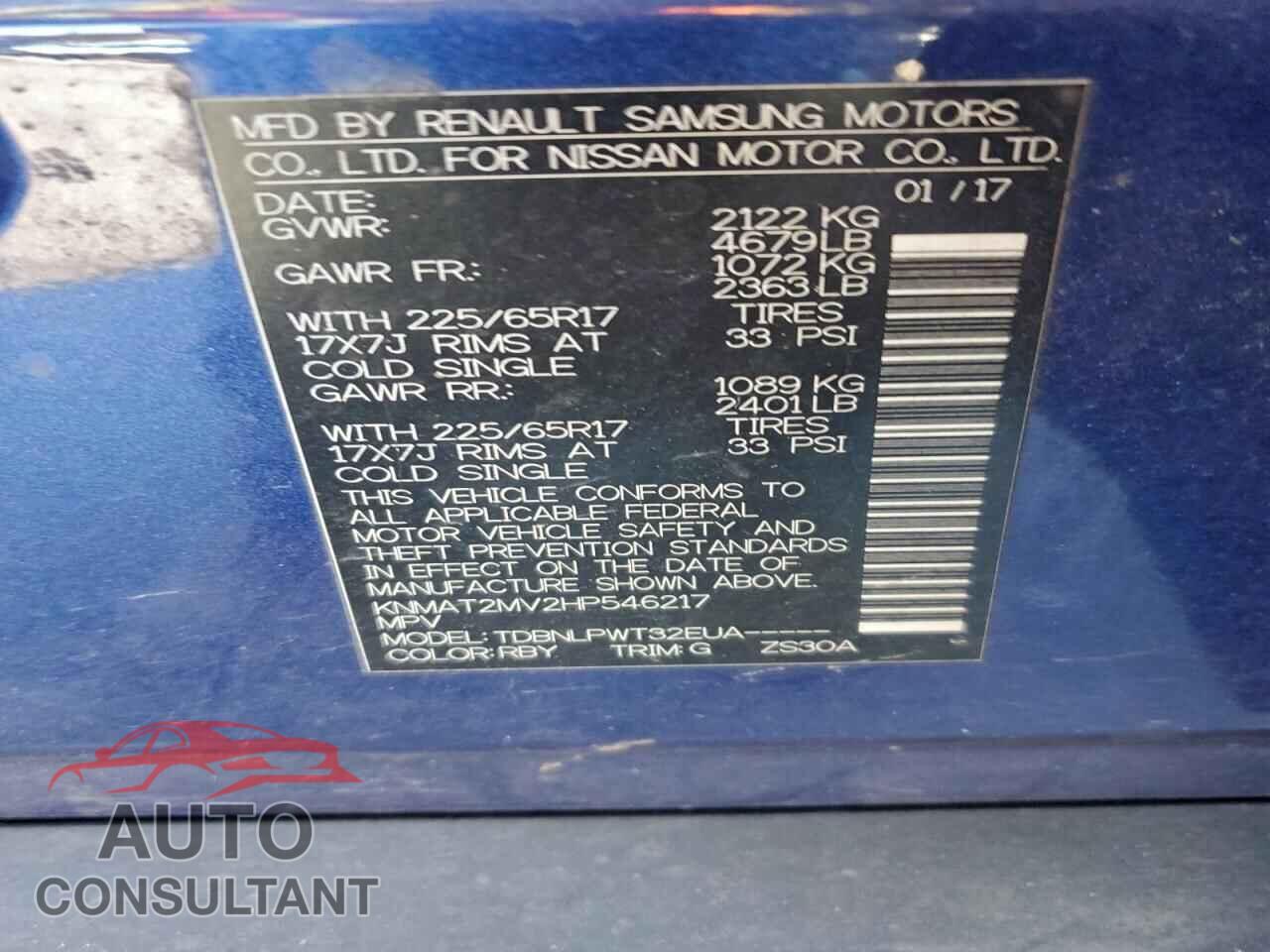 NISSAN ROGUE 2017 - KNMAT2MV2HP546217