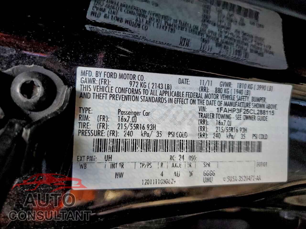 FORD FOCUS 2012 - 1FAHP3F25CL288115