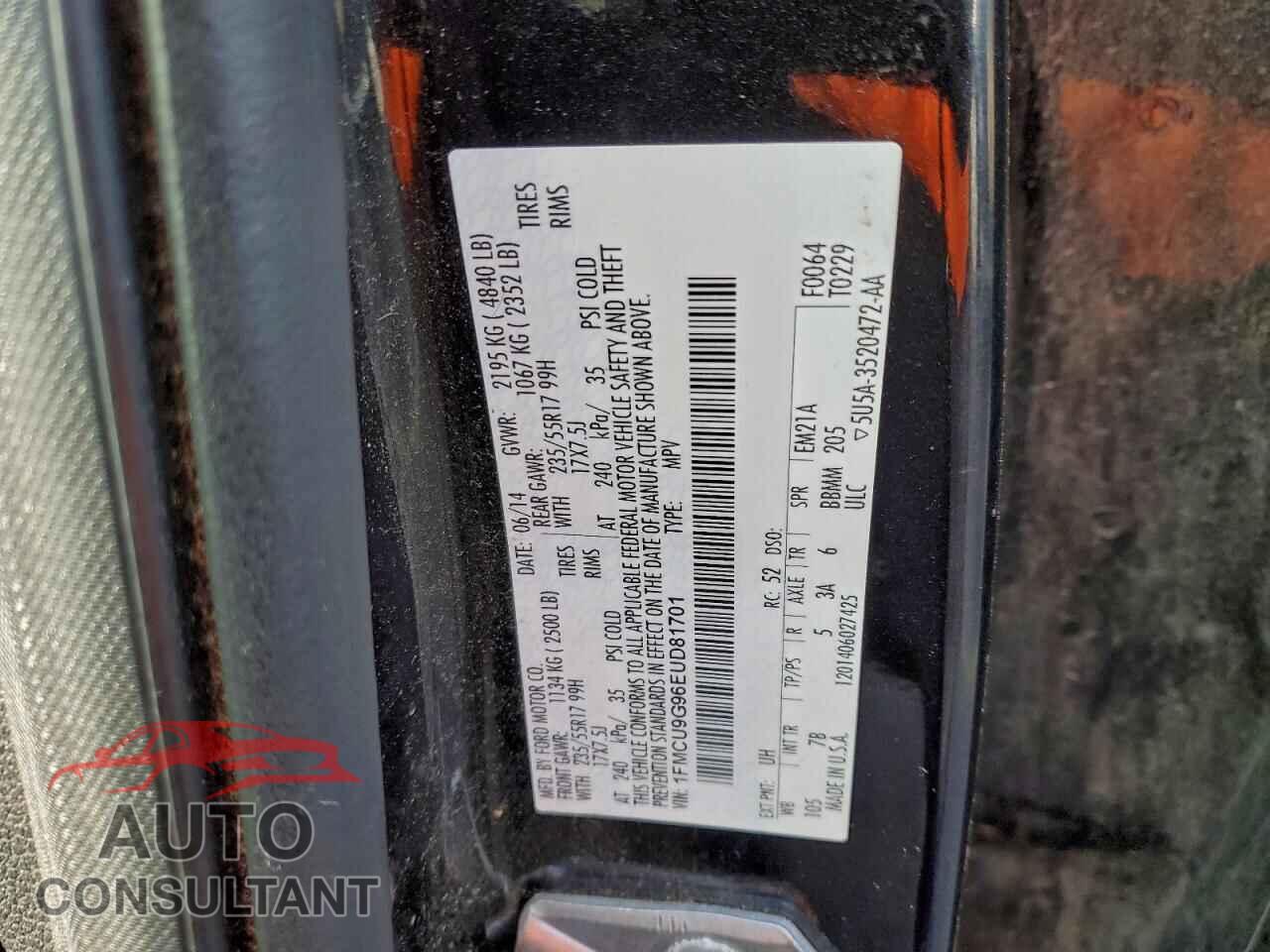 FORD ESCAPE 2014 - 1FMCU9G96EUD81701