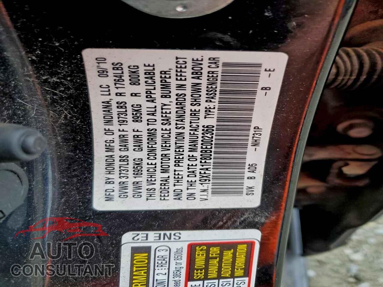 HONDA CIVIC 2011 - 19XFA1F80BE002366