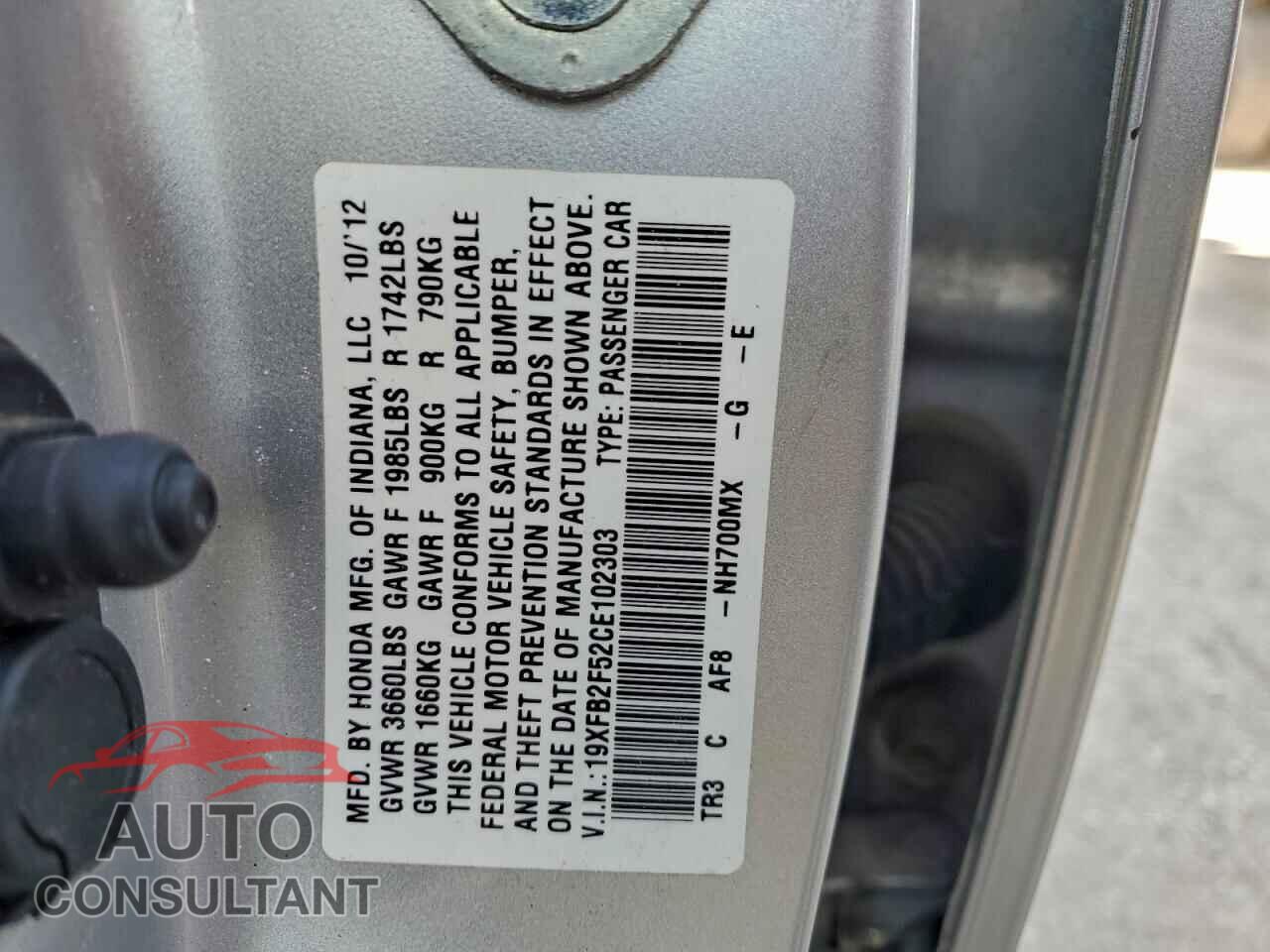 HONDA CIVIC 2012 - 19XFB2F52CE102303