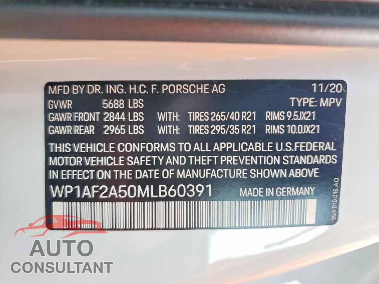 PORSCHE MACAN 2021 - WP1AF2A50MLB60391