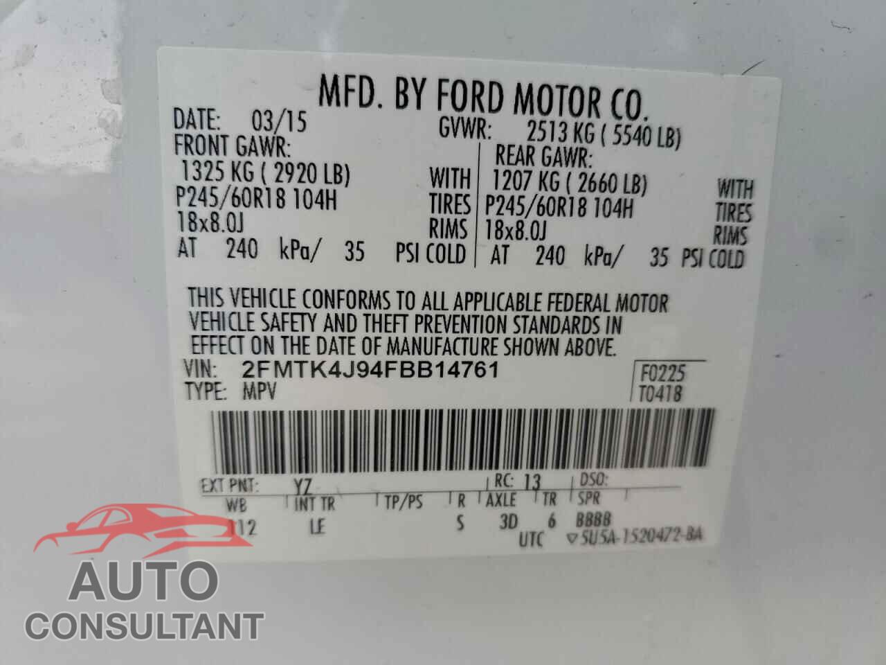FORD EDGE 2015 - 2FMTK4J94FBB14761