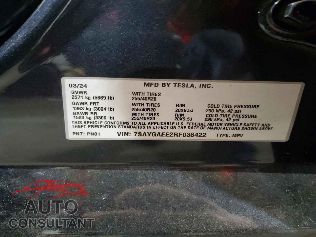 TESLA MODEL Y 2024 - 7SAYGAEE2RF038422