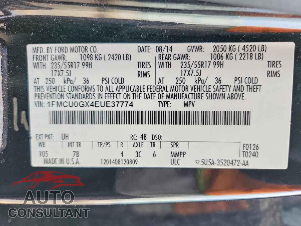 FORD ESCAPE 2014 - 1FMCU0GX4EUE37774
