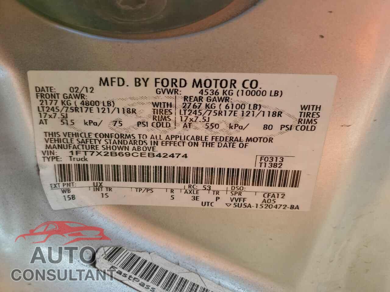 FORD F250 2012 - 1FT7X2B69CEB42474
