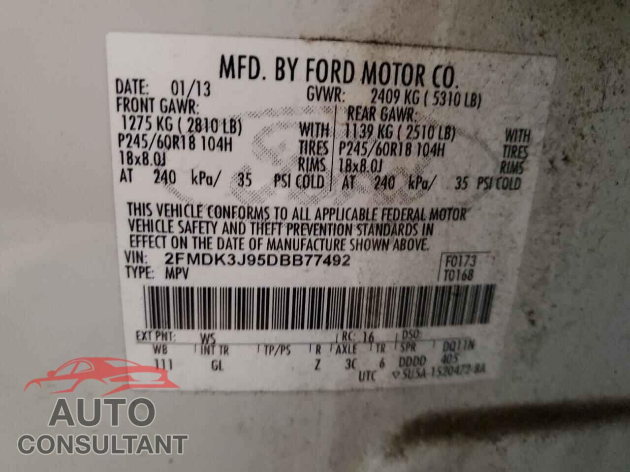 FORD EDGE 2013 - 2FMDK3J95DBB77492