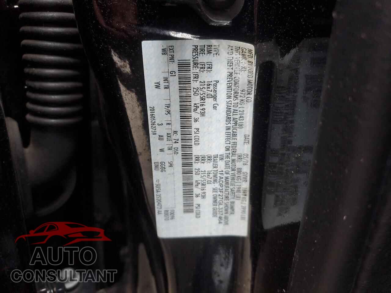 FORD FOCUS 2016 - 1FADP3F27GL337464