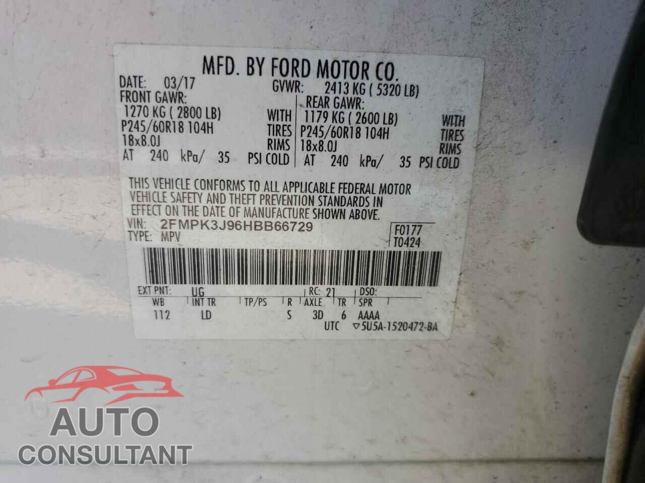FORD EDGE 2017 - 2FMPK3J96HBB66729