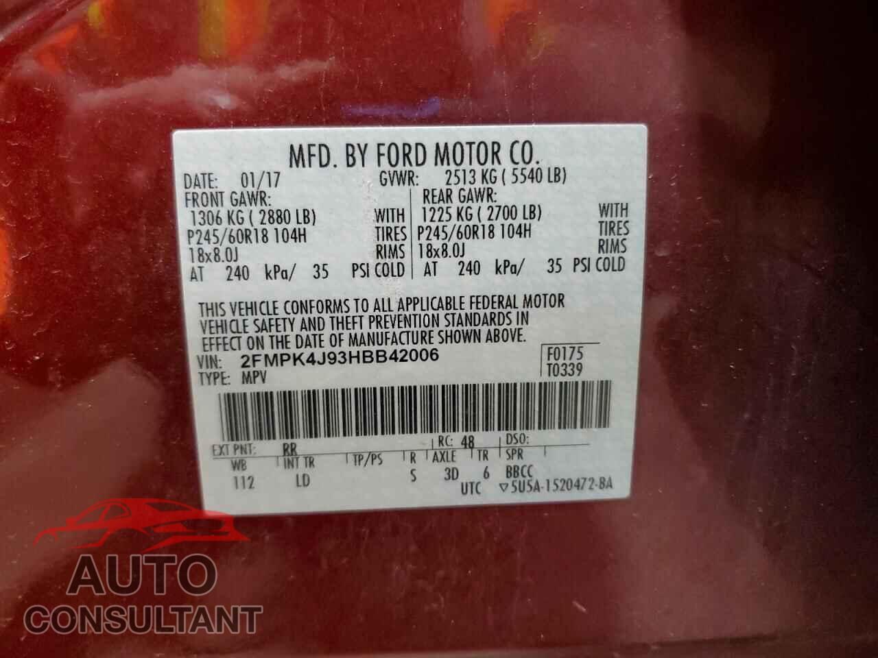 FORD EDGE 2017 - 2FMPK4J93HBB42006