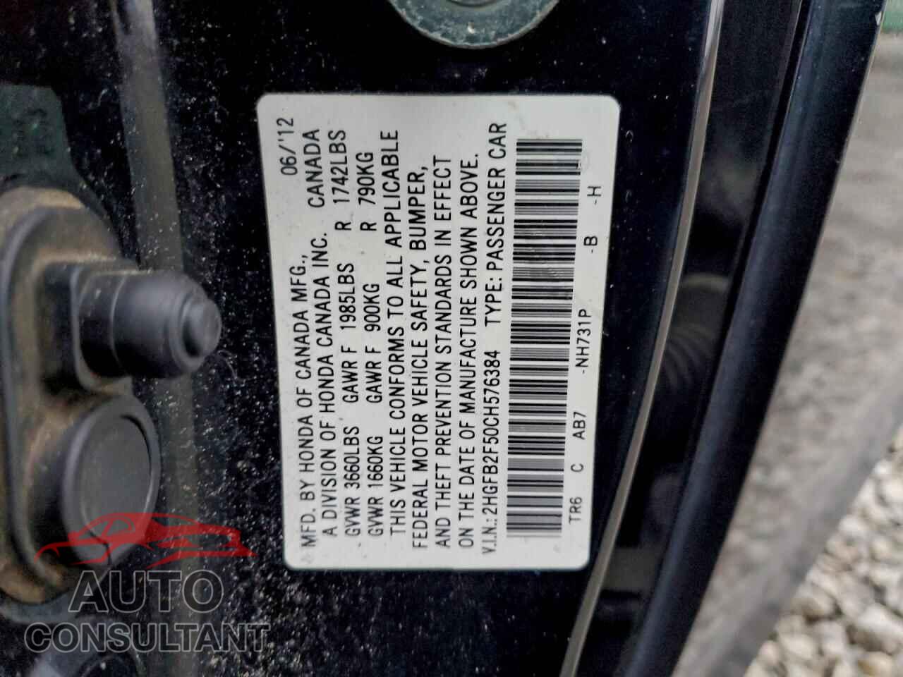 HONDA CIVIC 2012 - 2HGFB2F50CH576384