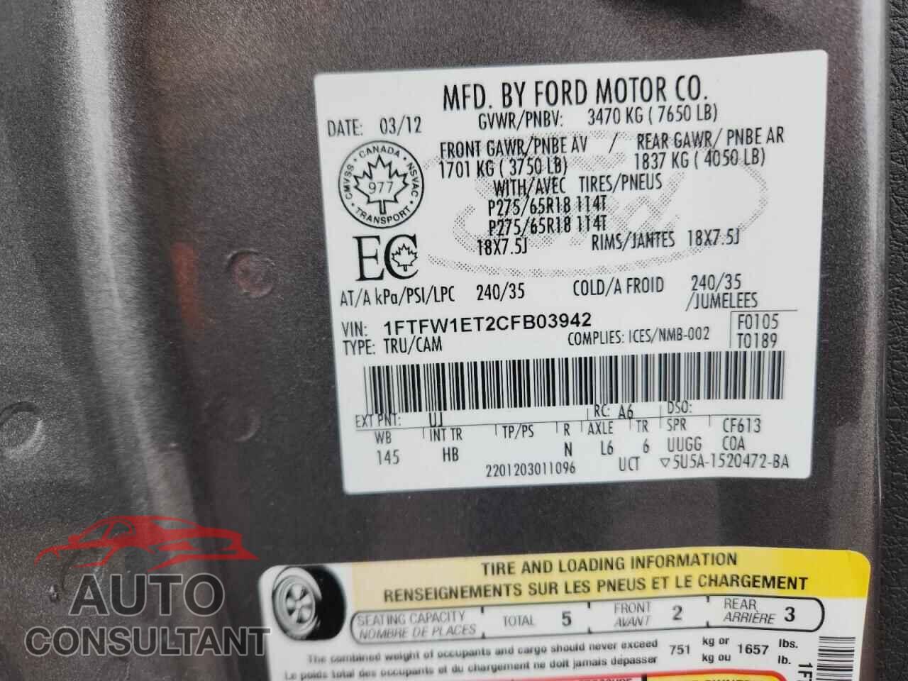 FORD F-150 2012 - 1FTFW1ET2CFB03942