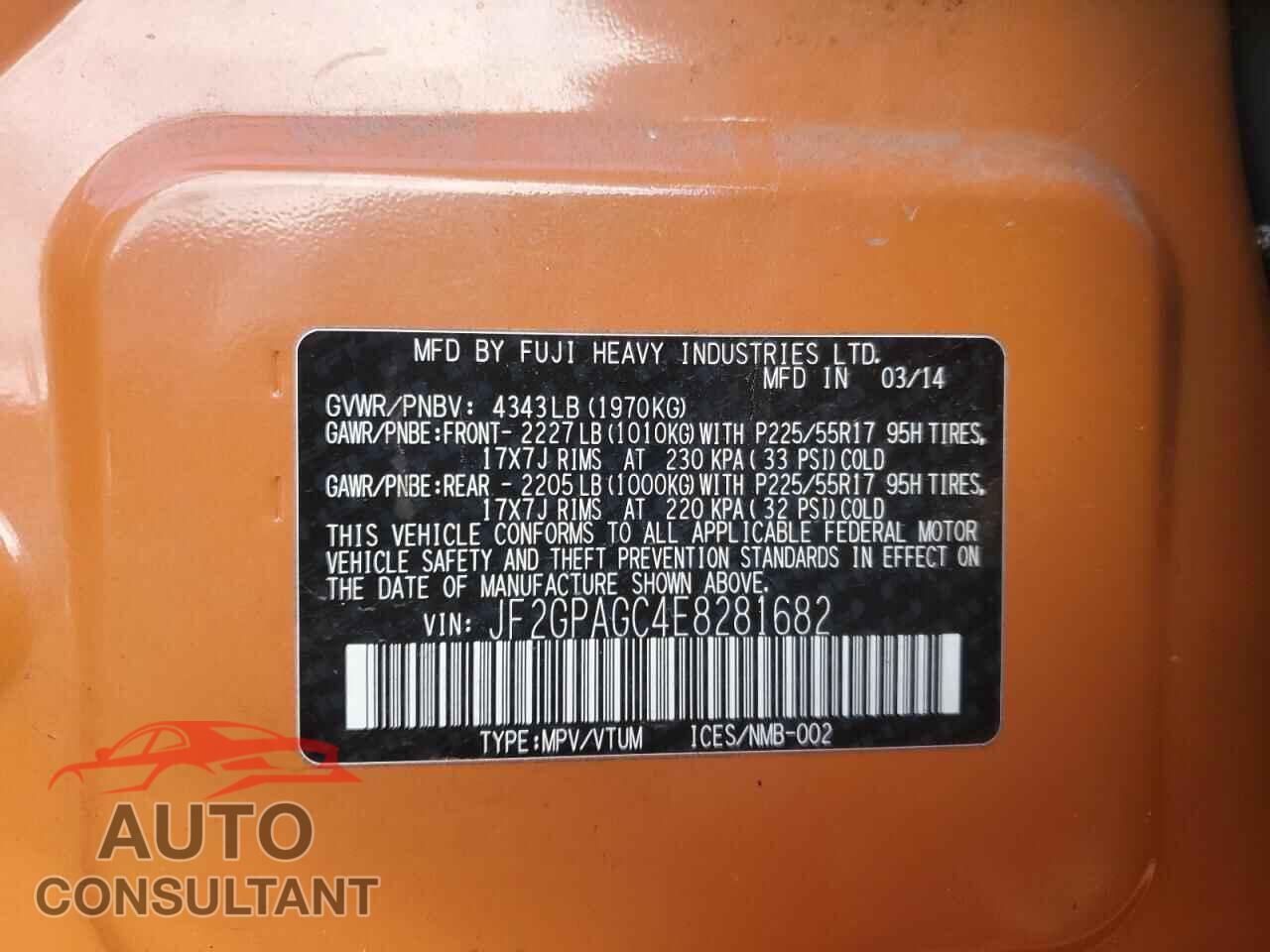 SUBARU XV 2014 - JF2GPAGC4E8281682