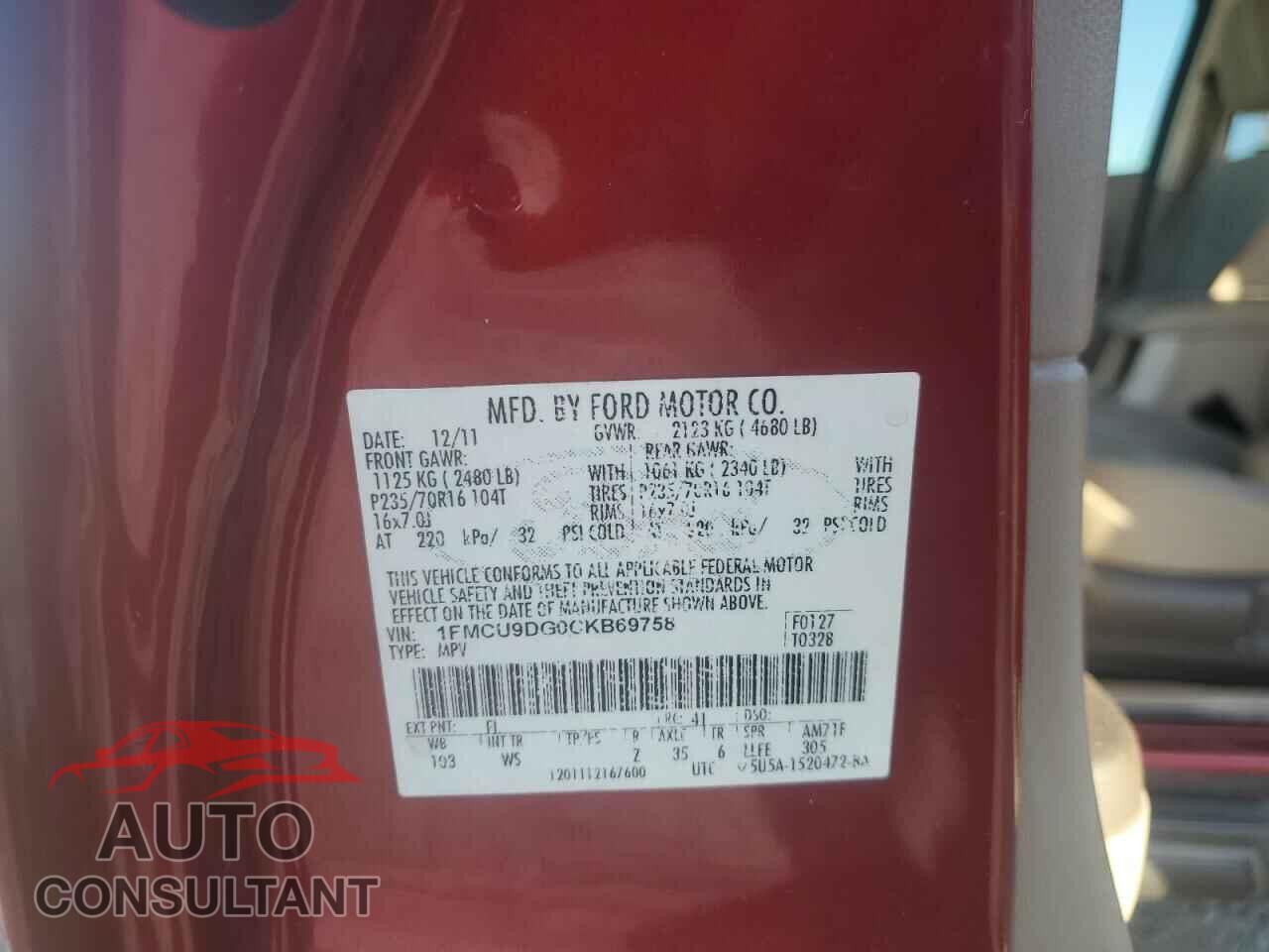 FORD ESCAPE 2012 - 1FMCU9DG0CKB69758