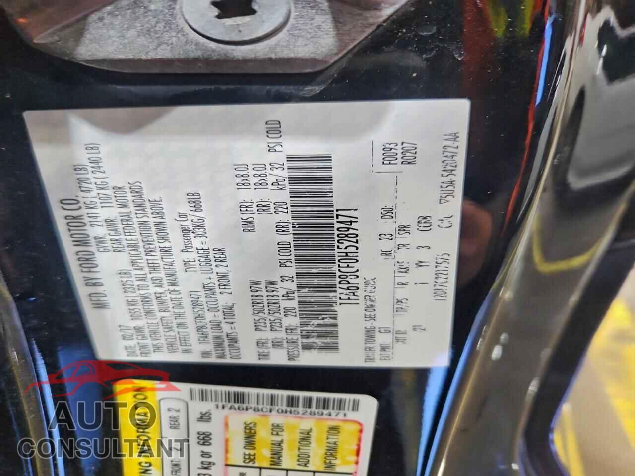 FORD MUSTANG 2017 - 1FA6P8CF0H5289471