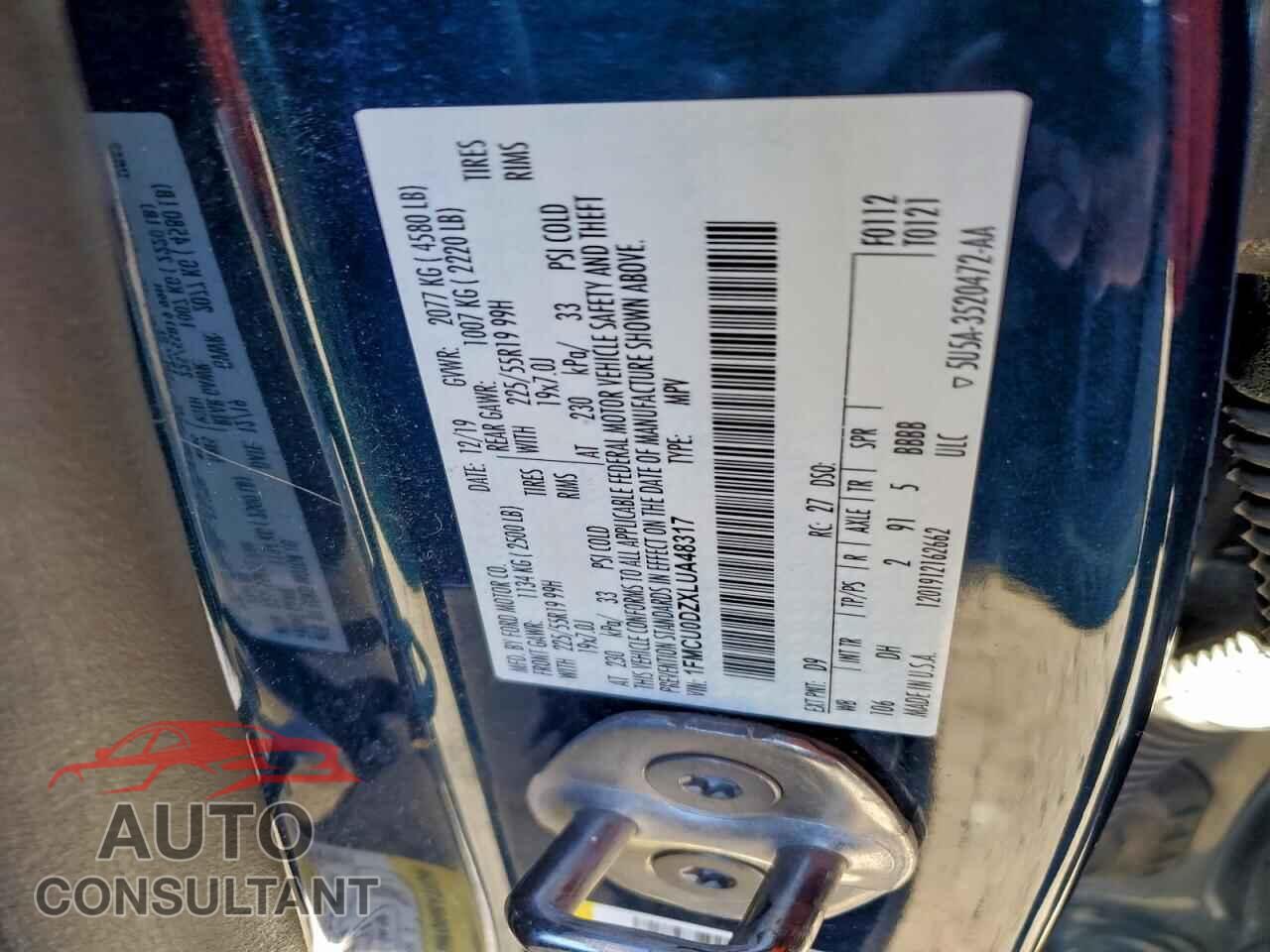 FORD ESCAPE 2020 - 1FMCU0DZXLUA48317