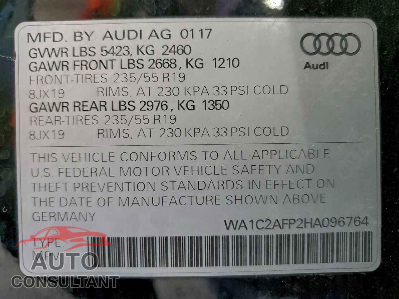 AUDI Q5 2017 - WA1C2AFP2HA096764