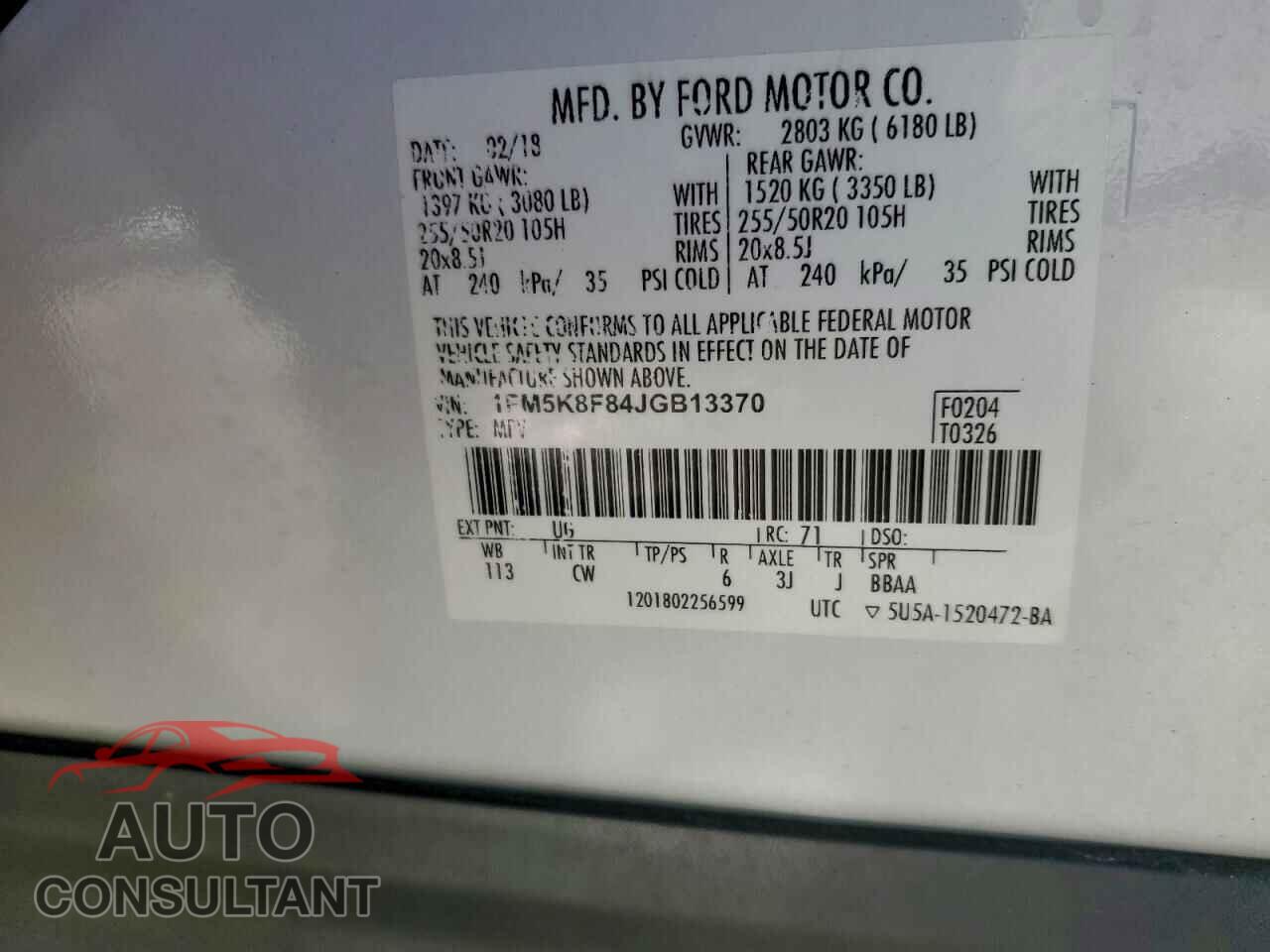 FORD EXPLORER 2018 - 1FM5K8F84JGB13370