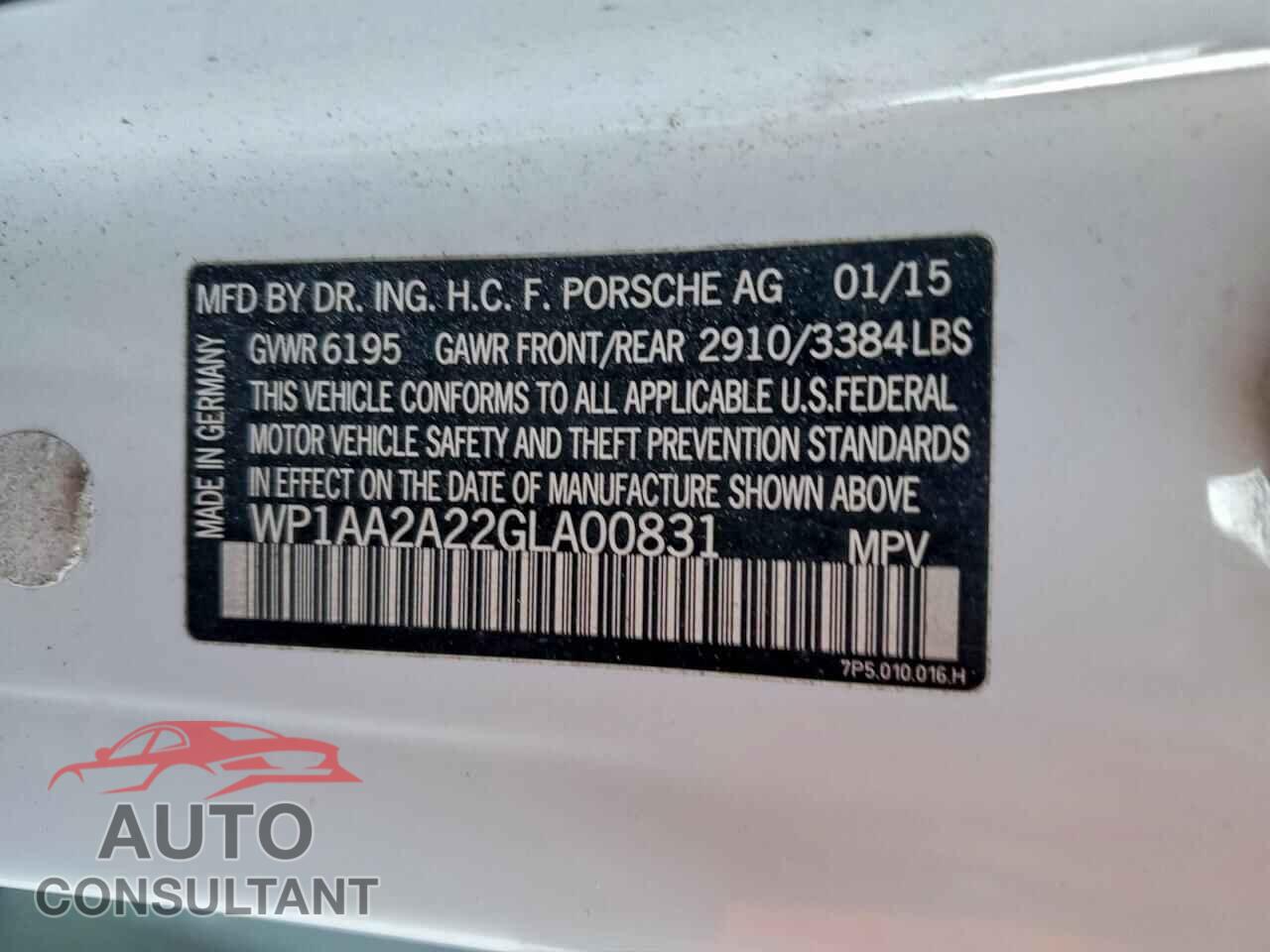 PORSCHE CAYENNE 2016 - WP1AA2A22GLA00831